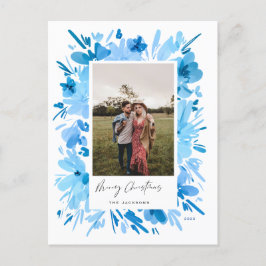 Cartão Postal De Festividades design de Natal floral azul abstrato feliz