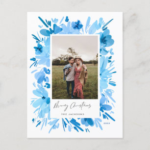 Cartão Postal De Festividades design de Natal floral azul abstrato feliz
