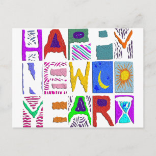 Cartão Postal De Festividades Design de texto "Feliz ano novo"