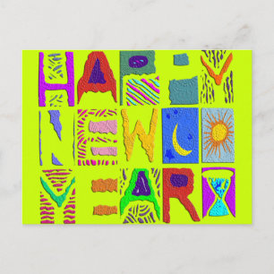 Cartão Postal De Festividades Design de Texto "Feliz Ano Novo"