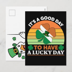 Cartão Postal De Festividades Design Divertido de Ganso Sortudo do Dia de São Pa
