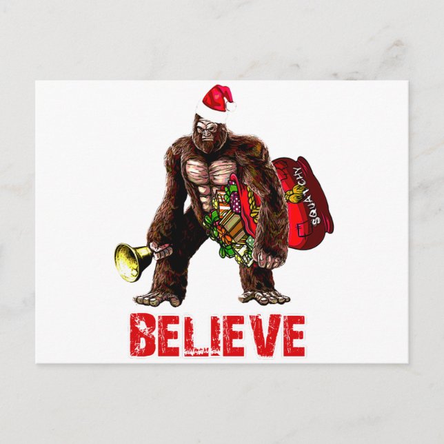 Cartão Postal De Festividades Design engraçado do Natal de Sasquatch Papai Noel (Frente)