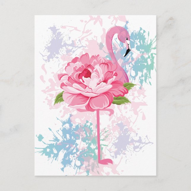 Cartão Postal De Festividades Design floral cor-de-rosa do flamingo (Frente)