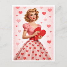 Design Retro de Amor com Coração Rosa Postcard