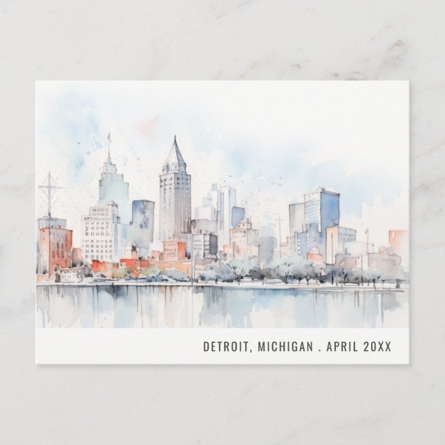 Cartão Postal De Festividades Detroit Michigan Watercolor Landscape Travel (Frente)