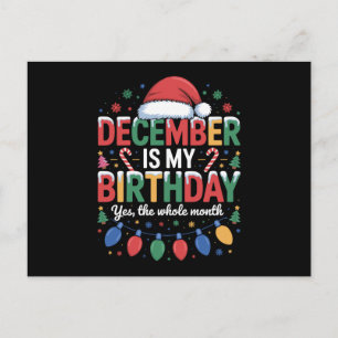 Cartão Postal De Festividades Dezembro é meu aniversário Natal Chapéu de Papai N