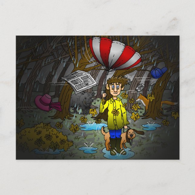 Cartão Postal De Festividades Dia chuvoso e ventoso (Frente)