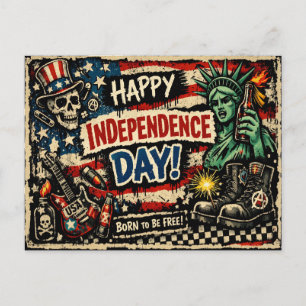 Cartão Postal De Festividades Dia da Independência ao Estilo Punk Rock