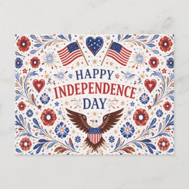 Cartão Postal De Festividades Dia da Independência da Arte Folclórica Escandinav