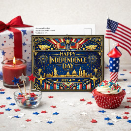 Cartão Postal De Festividades Dia da Independência Patriótico Art Déco