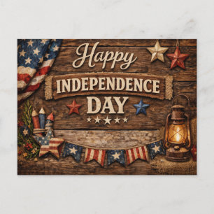 Cartão Postal De Festividades Dia da Independência Rústico Americano