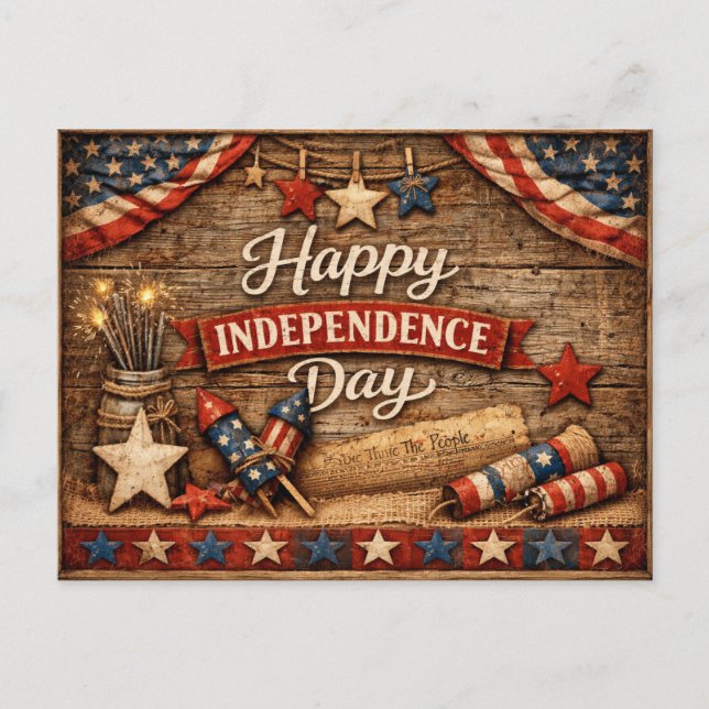 Cartão Postal De Festividades Dia da Independência Rústico Primitivo (Frente)