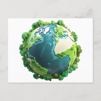 Cartão Postal De Festividades Dia da Terra - Terra Verde e Azul com árvores