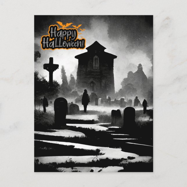 Cartão Postal De Festividades Dia das Bruxas de Spooky Graveyard (Frente)