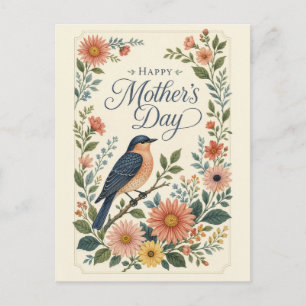 Cartão Postal De Festividades Dia das Mães Jardim de Flores Silvestres Vintage B