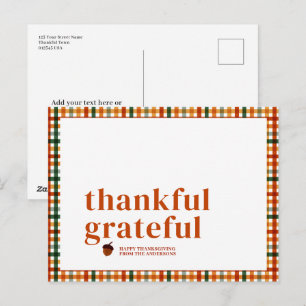 Cartão Postal De Festividades Dia de Ação de Graças Gingham Fofo Gratidão