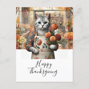 Cartão Postal De Festividades Dia de Ação de Graças Teme para Capas de Gato