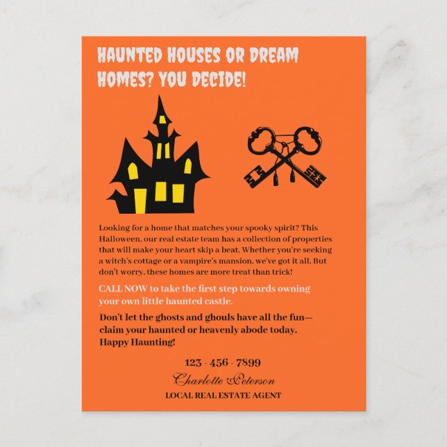 Cartão Postal De Festividades Dia de as Bruxas engraçado Real Estate (Frente)
