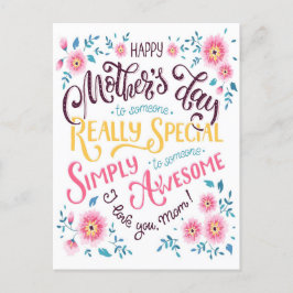 Cartão Postal De Festividades Dia de as mães Feliz | à Mãe Especial e Incrível