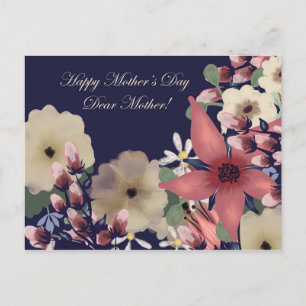 Cartão Postal De Festividades Dia de as mães Feliz Flores de coral no Marinho