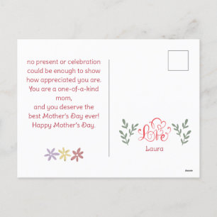 Cartão Postal De Festividades Dia de as mães feliz, simples flor, mãe e foto de