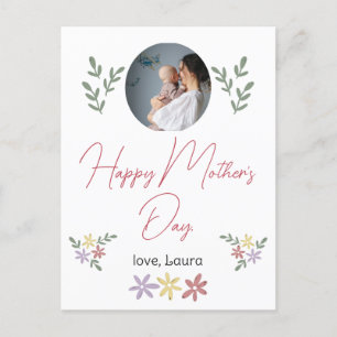 Cartão Postal De Festividades Dia de as mães feliz, simples flor, mãe e foto de