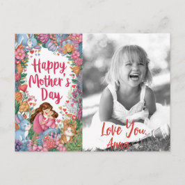 Cartão Postal De Festividades *~* Dia de as mães fotográfico Bunny Whimsical Hea