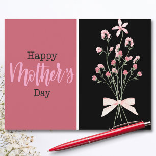 Cartão Postal De Festividades Dia de as mães Preto e Esmagador Floral Moderno