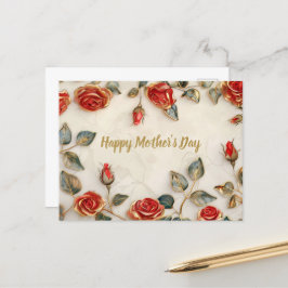 Cartão Postal De Festividades Dia de as mães Red Dourado Rosa Vintage