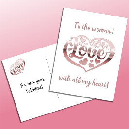 Cartão Postal De Festividades Dia de os namorados amor coração rosa branco-ouro 