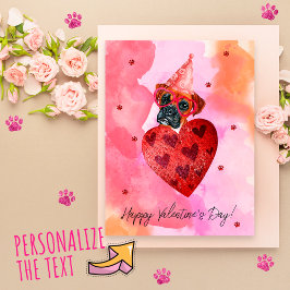Cartão Postal De Festividades Dia de os namorados cor-de-rosa laranja Boxer Cão-