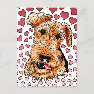 Cartão Postal De Festividades Dia de os namorados de Corações Rosa Airedale Te