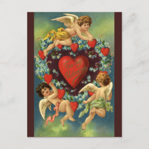 Cartão Postal De Festividades Dia de os namorados de Vintage, Corações Anjos V