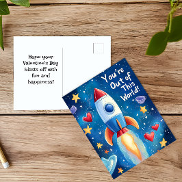 Cartão Postal De Festividades Dia de os namorados para crianças fora deste mundo