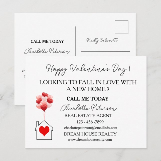 Cartão Postal De Festividades Dia de os namorados Real Estate Marketing (Frente/Verso)