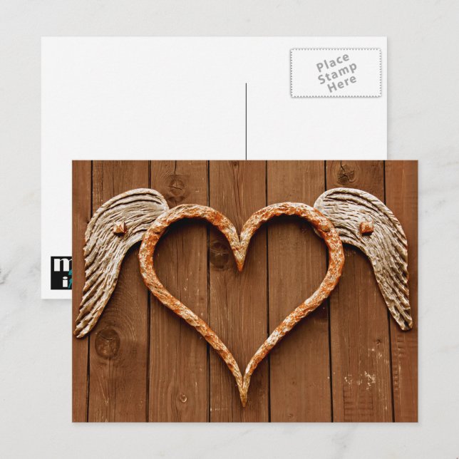 Cartão Postal De Festividades Dia de os namorados Rustic Wooden Heart (Frente/Verso)