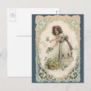 Cartão Postal De Festividades Dia de os namorados Vintage, Garota Vitoriana com 