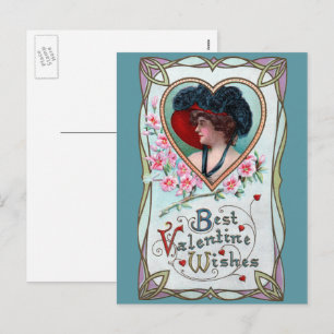 Cartão Postal De Festividades Dia de os namorados Vintage, Mulher Elegante em Co