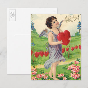 Cartão Postal De Festividades Dia de os namorados Vitoriano Vintage, Anjo com Co