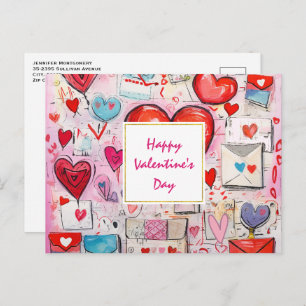 Cartão Postal De Festividades Dia de os namorados Whimsical Hearts and Love Lett