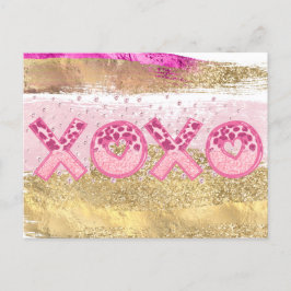 Cartão Postal De Festividades Dia de os namorados XOXO de Luxo Rosa Dourado Glit