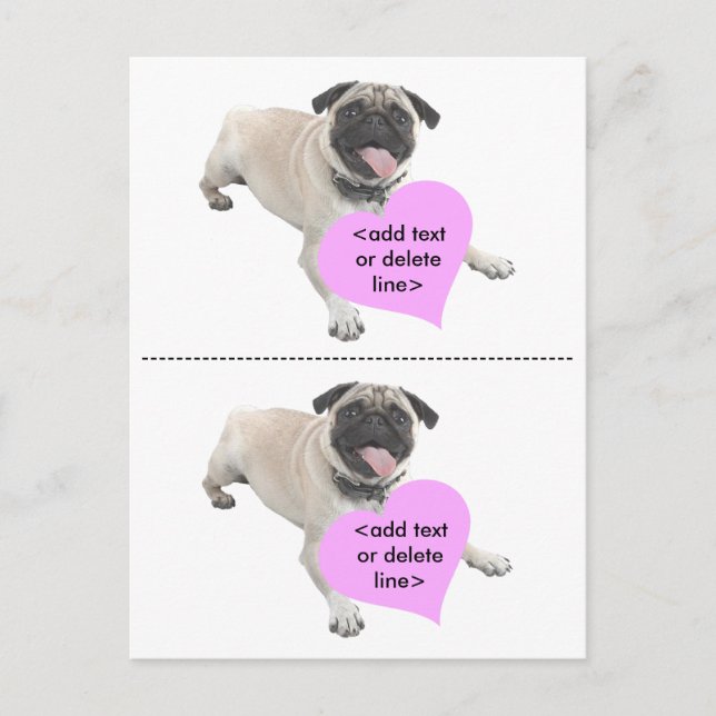 Cartão Postal De Festividades Dia de Pug Valentine Personalizável (Frente)