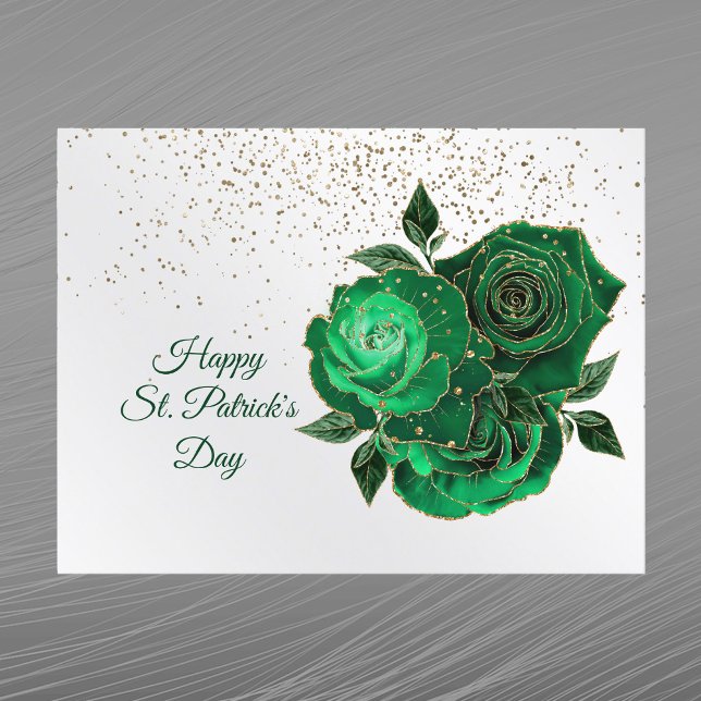 Cartão Postal De Festividades Dia de São Patrício de Confetti Dourado Verde rosa (Criador carregado)