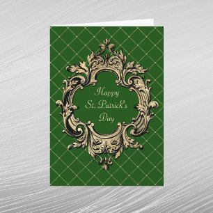 Cartão Postal De Festividades Dia de São Patrício de Ornamentado Dourado Verde V