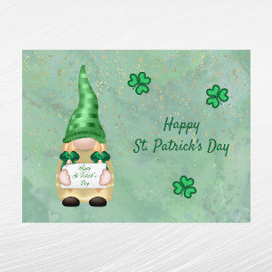 Cartão Postal De Festividades Dia de São Patrício de Shamrock Dourado do Gnome G