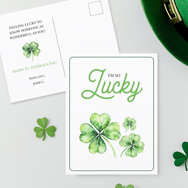 Cartão Postal De Festividades Dia de São Patrício Feliz de Quatro Folhas de Folh (Green Four Leaf Clover Luck Happy St Patrick's Day Holiday Postcard)