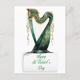 Cartão Postal De Festividades Dia de São Patrício Green Irish Harp