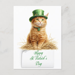 Cartão Postal De Festividades Dia de São Patrício Irlandês Orange Cat