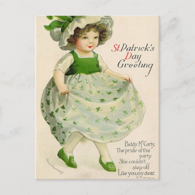 Cartão Postal De Festividades Dia de São Patrício Little Irish Girl (Frente)