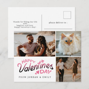 Cartão Postal De Festividades Dia dos Namorados Feliz 3 Fotos Corações Vermelhos